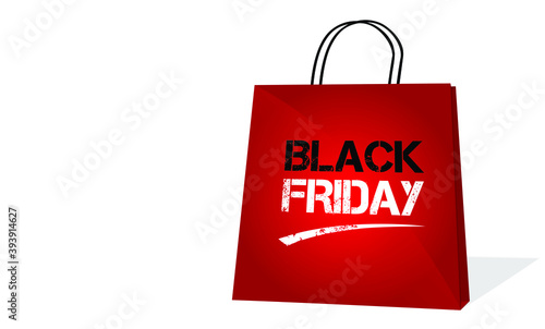 Red shop black friday tote bag with black and white text and white background. Vector illustration.