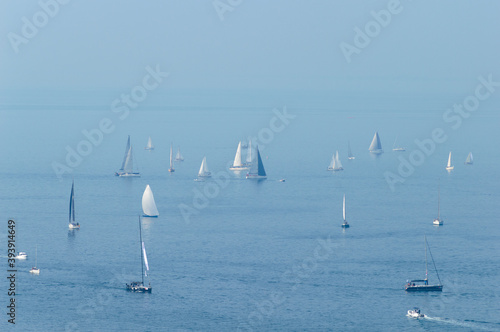 Trieste, Italy, october 2020. Sail boats near the city harbor for the annual event "the Barcolana".