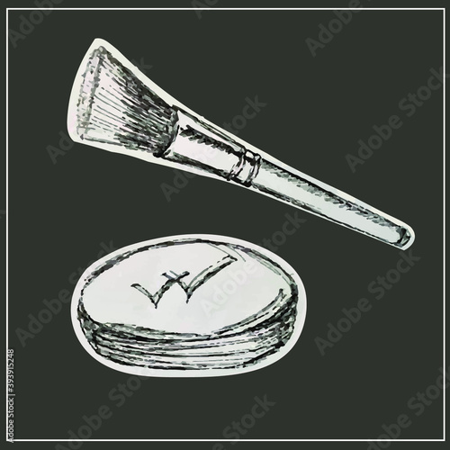 Cosmetic brushes, ball blush, eyeshadow, powder, concealer, lipstick, cream, skin serum, nail polish. Perfume bottle, eau de toilette, fragrance. Beauty shop, beauty box. A set of decorative and care 