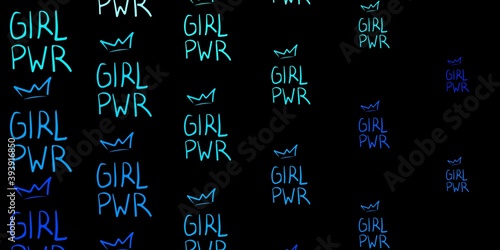 Dark BLUE vector backdrop with woman's power symbols.