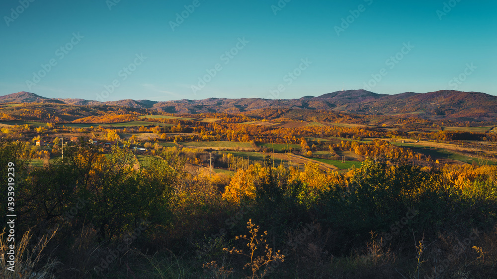 Beautiful panoramic autumn landscape view