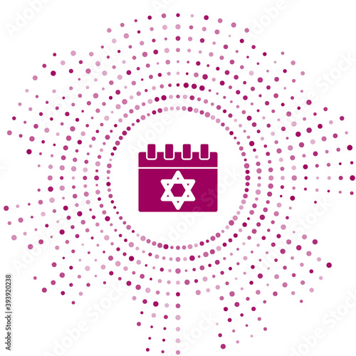 Purple Jewish calendar with star of david icon isolated on white background. Hanukkah calendar day. Abstract circle random dots. Vector.