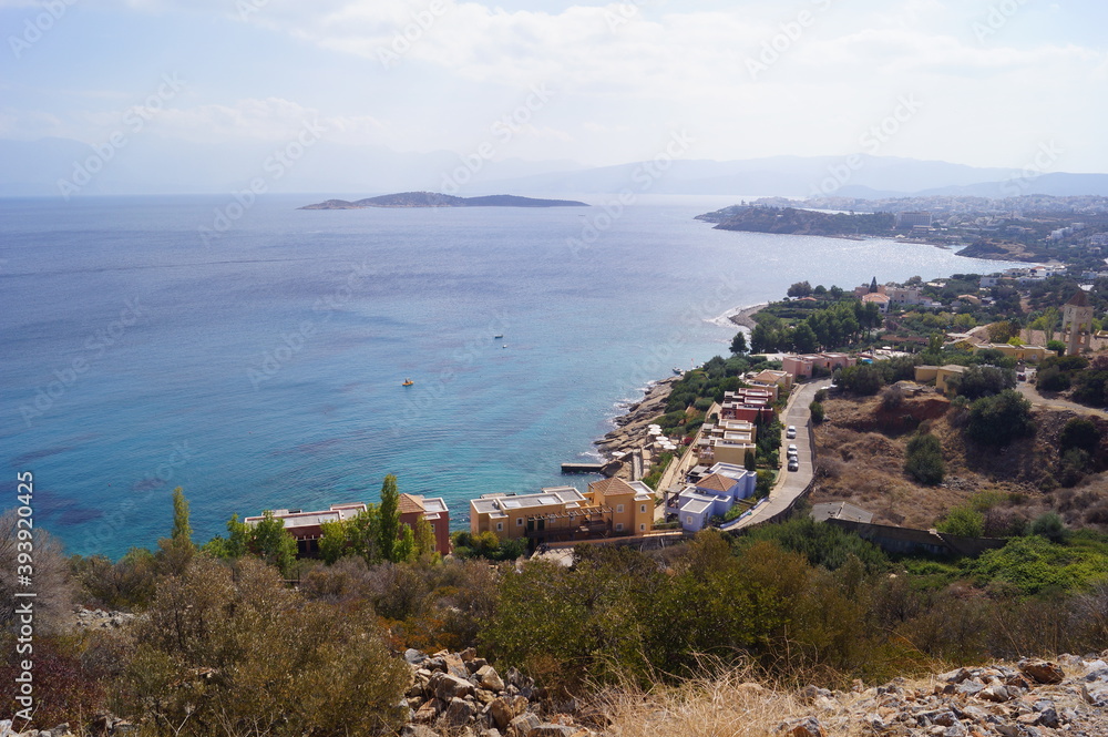 A panoramic view of the coastline in Eastern Crete, Greece