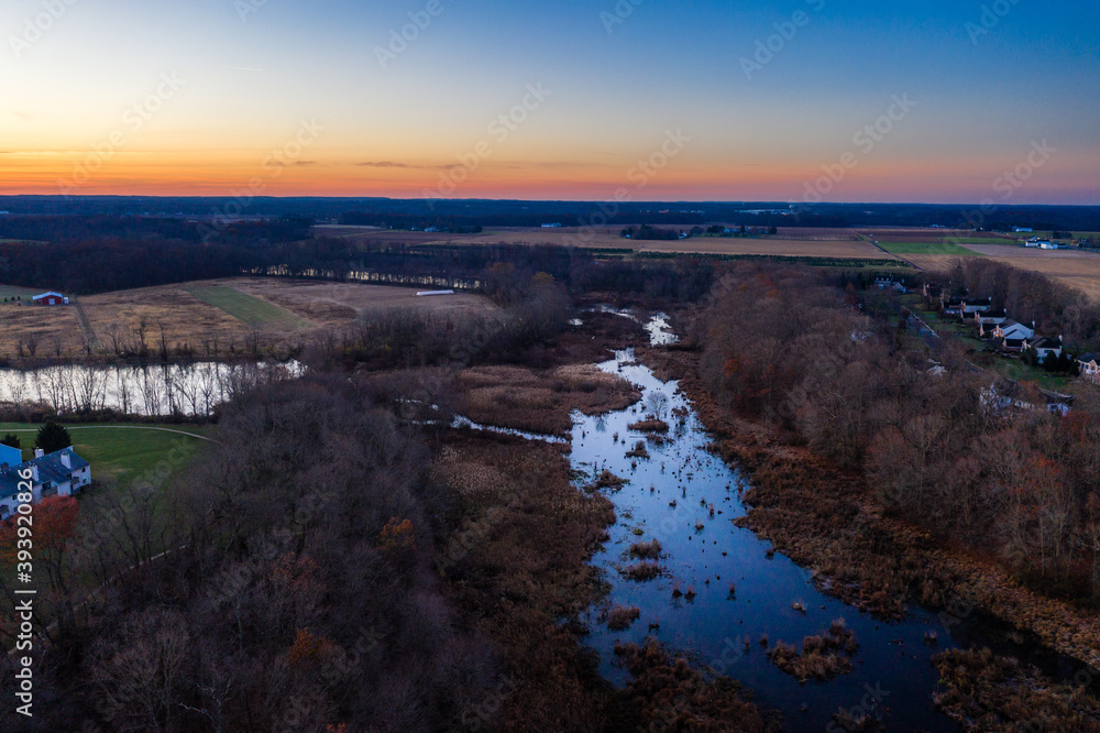 Aerial Sunrise in Plainsboro, Cranbury New Jersey 
