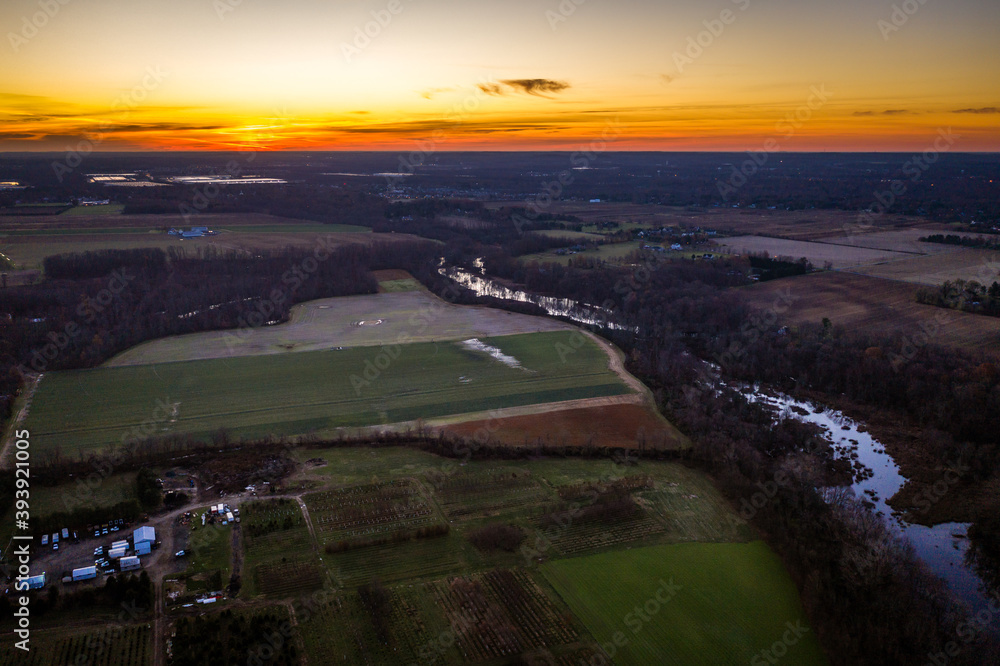 Fototapeta premium Aerial Sunrise in Plainsboro, Cranbury New Jersey 