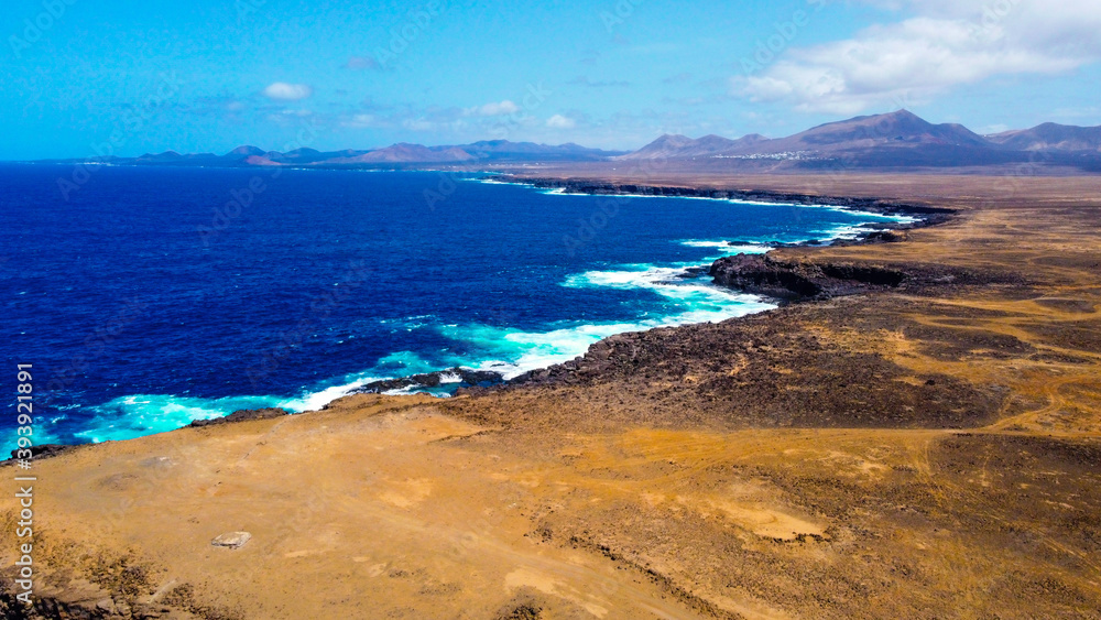 Aerial view of the volcanic coast.
