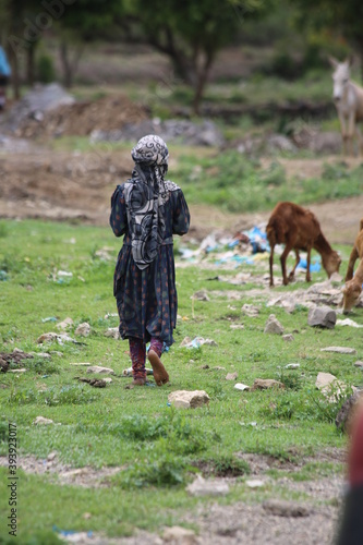 Yemeni girl child from Taiz who lives in a bad economic situation due to the ongoing conflict in the country for the sixth year in a row and is on the verge of collapse
