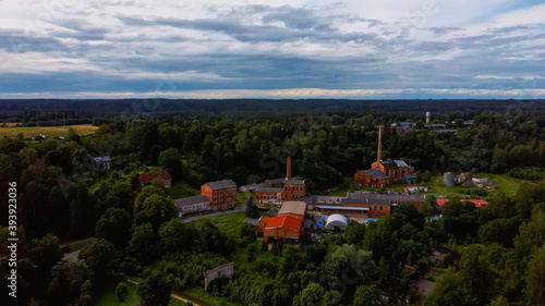Old Ligatne Paper Mill Village From Above in Ligatne, Latvia. Old and Abandoned Paper Mill That is No Longer Working