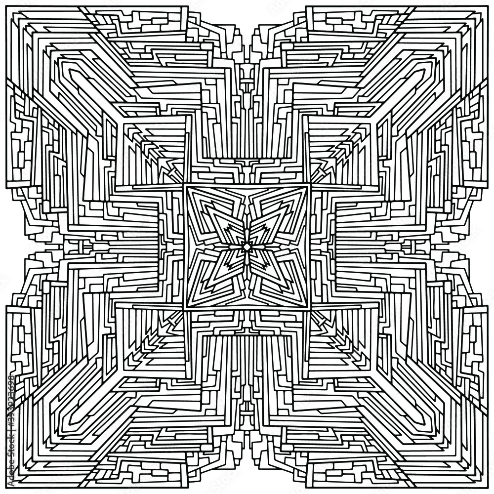 abstract figure drawn with lines and figures on a white background for coloring, vector, mandala