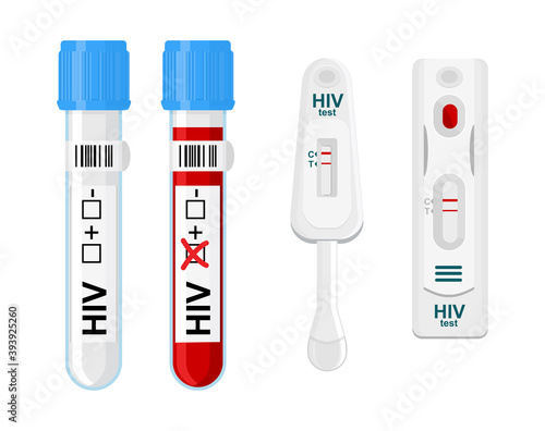HIV test and self-test kit with laboratory blood test tube.
