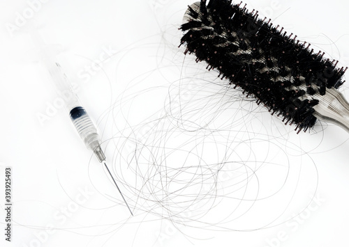 Hair loss  hair loss every day  serious problems  focus on the hair with a syringe.                              