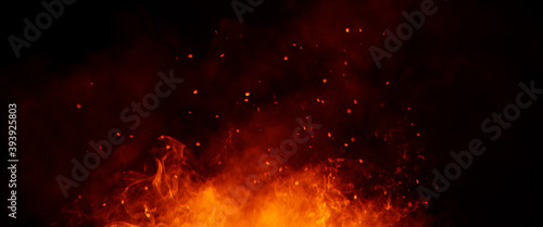Photo Panoramic view fire on isolated background
