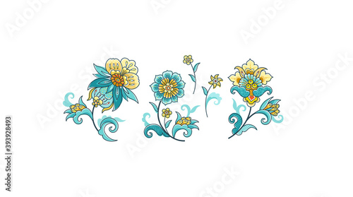 Vector set with floral elements, arabesque for design template. Luxury ornament in Eastern style.