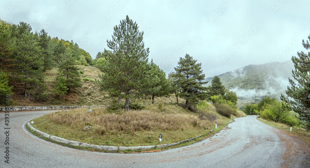 hairpin turn on Godi pass road, Abruzzo, Italy hairpin turn on Godi pass road, Abruzzo, Italy