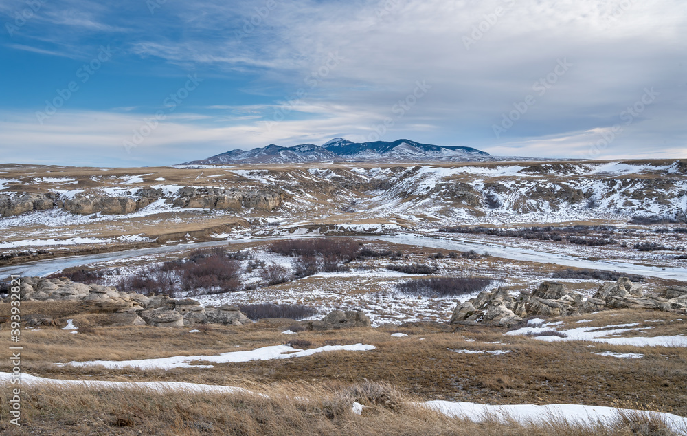Winter on the Milk River Valley at Writing on Stone Provincial Park, Alberta, Canada