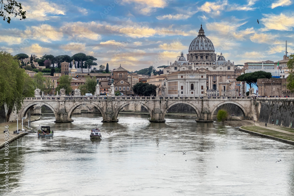 The Tevere river with the Vatican in background at sunset