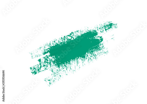 Turquoise brushstroke isolated on a white background on white paper. A smear drawn with paint. Green tide