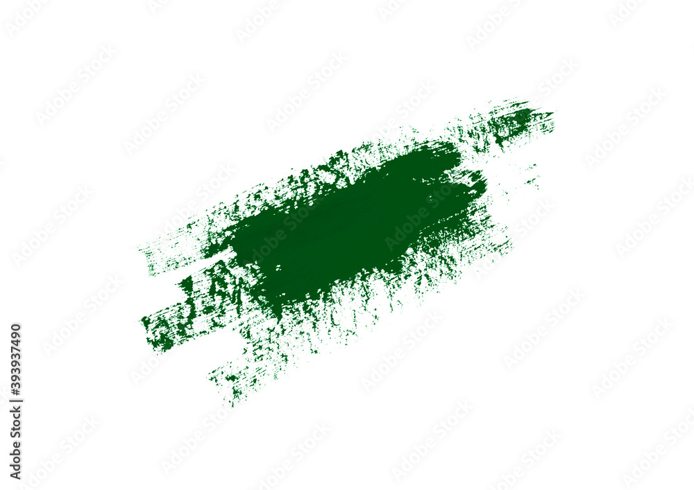 A bright green brushstroke isolated on a white background on white paper. A smear drawn with paint. Trending color green tide