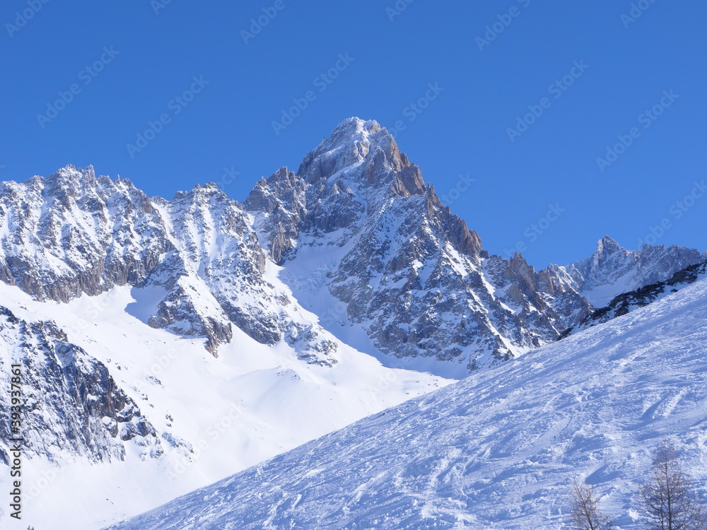A close up on the montains on the french Alps during the winter. (At Grands Montet, the city of Argentière near the Mont Blanc)
