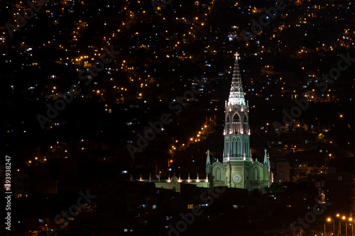 night view cityscape cathedral gothic medellin