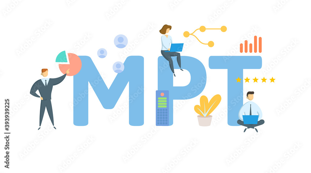 MPT, Modern Portfolio Theory. Concept with keywords, people and icons. Flat vector illustration. Isolated on white background. MPT, Modern Portfolio Theory. Concept with keywords, people and icons. Flat vector illustration. Isolated on white background.