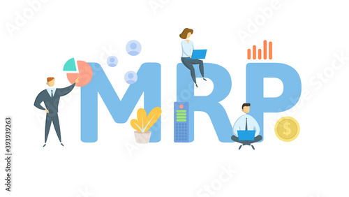MRP, Maximum Retail Price. Concept with keywords, people and icons. Flat vector illustration. Isolated on white background. photo