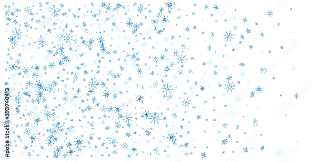Snowflakes. Snow, snowfall. Falling scattered blue snowflakes on a white background. Vector Snowflakes. Snow, snowfall. Falling scattered blue snowflakes on a white background. Vector