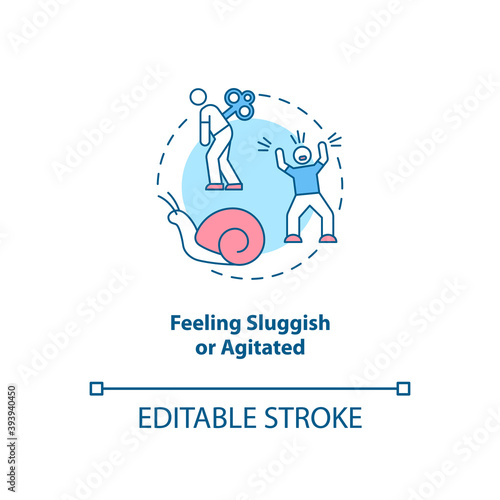 Feeling sluggish and agitated concept icon. SAD symptom idea thin line illustration. Anxiety feelings. Emotional distress and upheaval. Vector isolated outline RGB color drawing. Editable stroke
