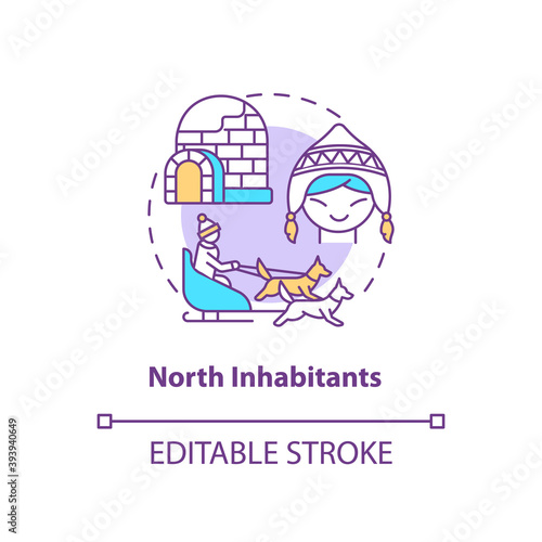 North inhabitants concept icon. SAD risk group idea thin line illustration. Seasonal depression. Arctic indigenous peoples. Igloo, snow hut. Vector isolated outline RGB color drawing. Editable stroke