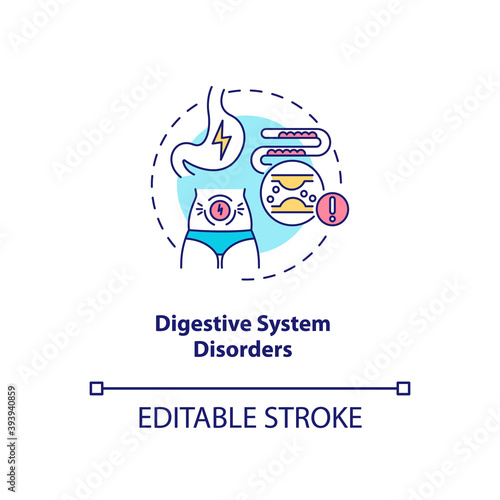 Digestive system disorders concept icon. Antidepressants side effect idea thin line illustration. Abnormal bowel functions. Vector isolated outline RGB color drawing. Editable stroke