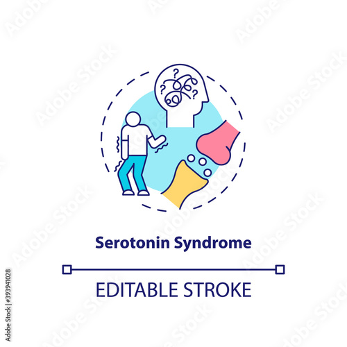 Serotonin syndrome concept icon. Antidepressants side effect idea thin line illustration. Shivering, diarrhea. Potentially fatal condition. Vector isolated outline RGB color drawing. Editable stroke