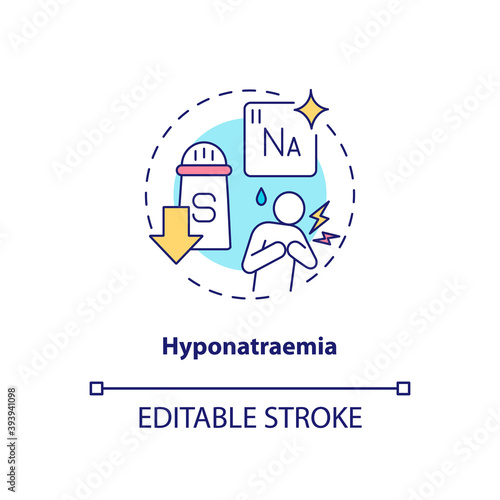 Hyponatraemia concept icon. Antidepressants side effect idea thin line illustration. Low sodium concentration. Congestive heart failure. Vector isolated outline RGB color drawing. Editable stroke