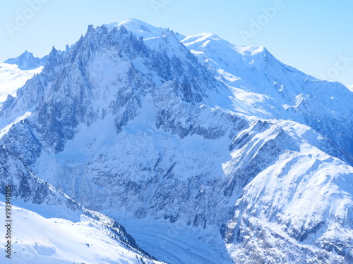 The mountains in winter at "Grand Montets", up the city of Argentières, near the Mont-Blanc and the city of Chamonix. (february 2020)