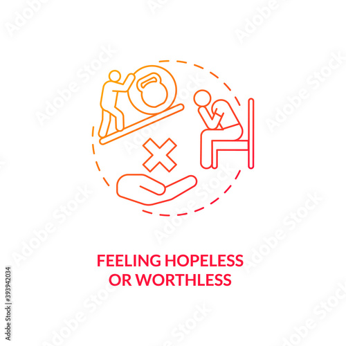 Feeling hopeless and worthless concept icon. SAD symptom idea thin line illustration. Chronic fatigue. Persistently sad and irritable mood. Vector isolated outline RGB color drawing