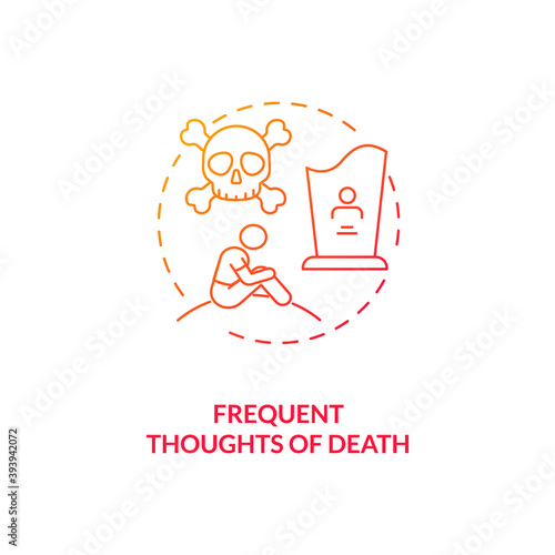 Frequent death thoughts concept icon. SAD symptom idea thin line illustration. Depressed mood. Post-traumatic stress disorder. Death anxiety. Vector isolated outline RGB color drawing