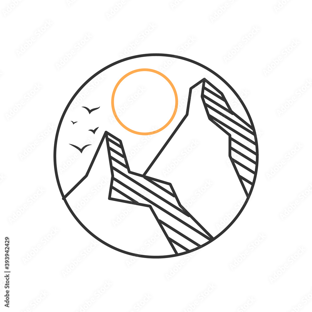 Line art illustration design sunrise mountain Line art illustration design sunrise mountain