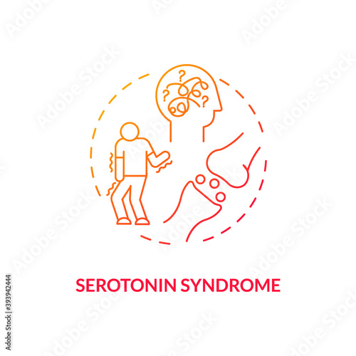 Serotonin syndrome concept icon. Antidepressants side effect idea thin line illustration. Shivering, diarrhea. Muscle rigidity, fever and seizures. Vector isolated outline RGB color drawing