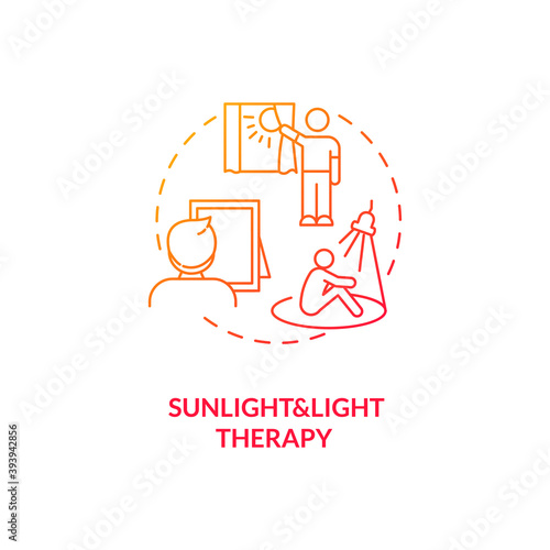 Sunlight and light therapy concept icon. SAD treatment idea thin line illustration. Eye exposure to artificial light source. Increasing energy levels. Vector isolated outline RGB color drawing