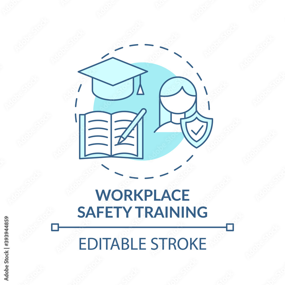 Workplace safety training concept icon. Workplace safety rights. Teaching working people main rules idea thin line illustration. Vector isolated outline RGB color drawing. Editable stroke