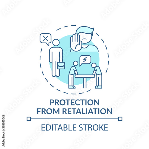 Protection from retaliation concept icon. Understand your responsibilities. Help employees consistently idea thin line illustration. Vector isolated outline RGB color drawing. Editable stroke