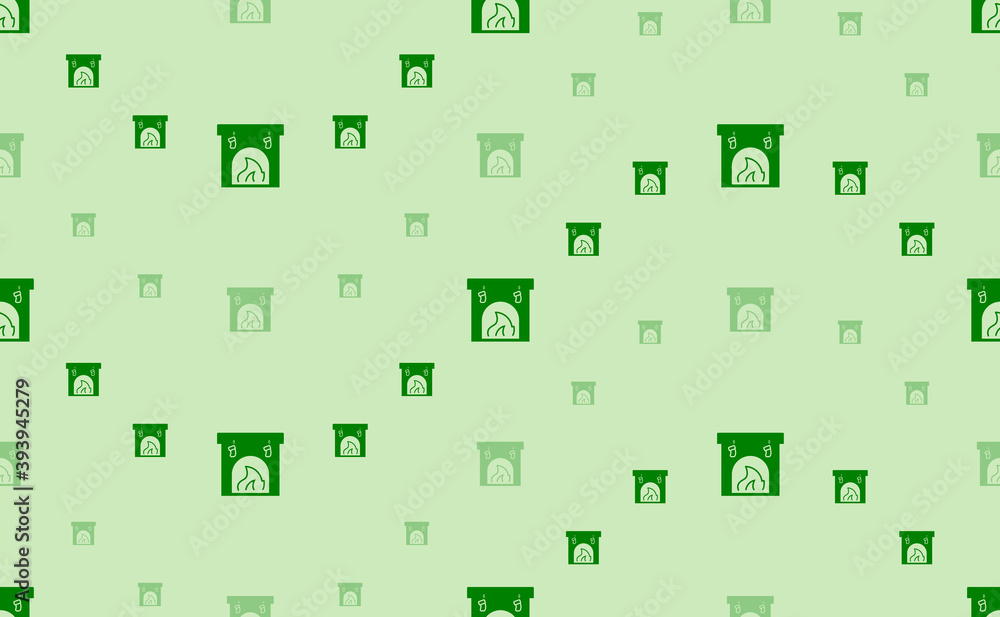 Seamless pattern of large and small green christmas fireplace symbols. The elements are arranged in a wavy. Vector illustration on light green background Seamless pattern of large and small green christmas fireplace symbols. The elements are arranged in a wavy. Vector illustration on light green background