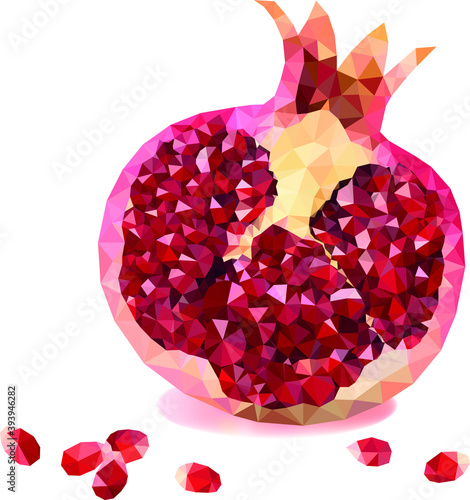Polygonal geometric garnet pomegranate fruit. Vector illustration