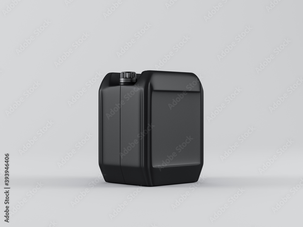 Black canister jerrycan for motor oil and other on white background Black canister jerrycan for motor oil and other on white background