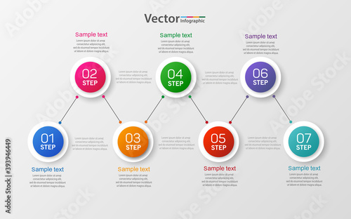 Business vector infographic design template with 7 options, parts, steps or processes