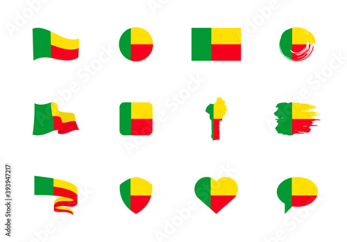 Free Download Benin flag - flat collection. Flags of different shaped twelve flat icons. - GFXLoad