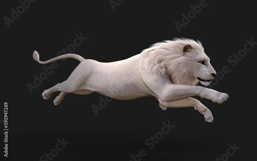 3D illustration of white lion acts and poses isolated on dark black background with clipping path. Lion king. 