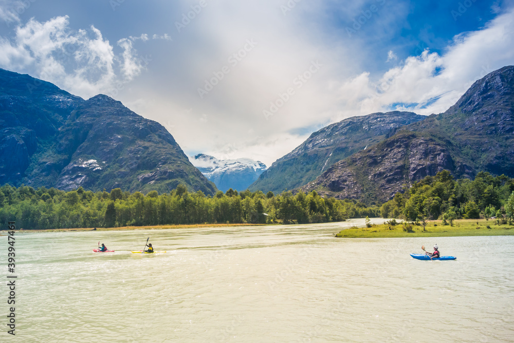 Caleta Tortel / Aysen / Chile: kayaking in the Baker river at Patagonia.