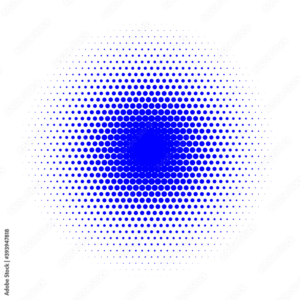 Blue halftone circles. Pop art texture made of spots. Vector round dots gradient.