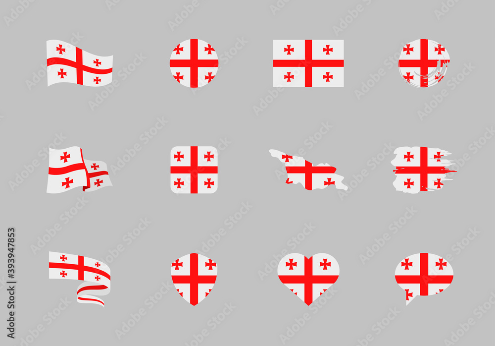 Fototapeta premium Georgia flag - flat collection. Flags of different shaped twelve flat icons.