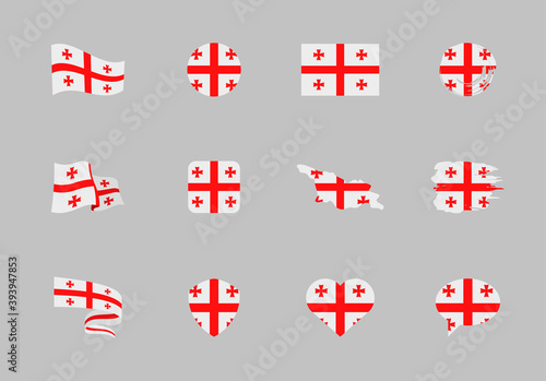 Georgia flag - flat collection. Flags of different shaped twelve flat icons.